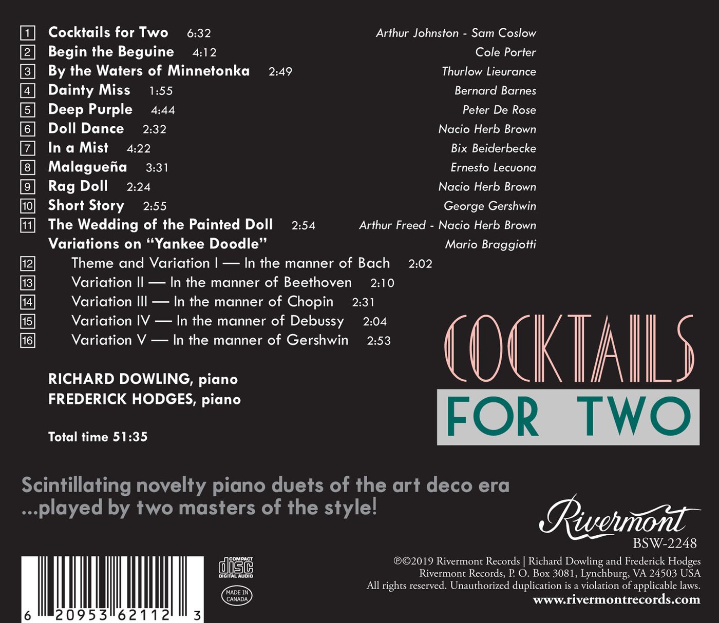 Cocktails For Two - Back Cover